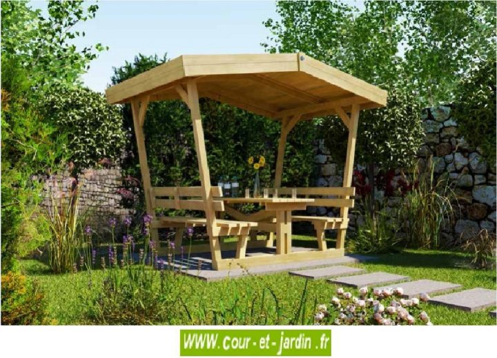 Table En Bois Avec Bancs Et Tonnelle: Bavaria De Weka … intérieur Tonnelle De Jardin En Bois