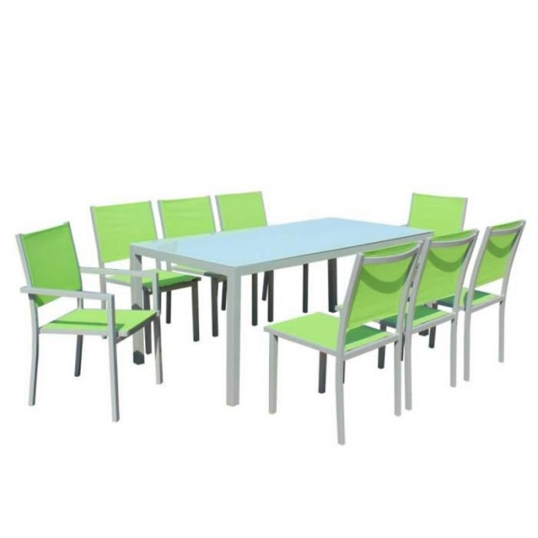 Table Et Chaises De Jardin – 8 Fauteuils Pliants – Aluminium Et Verre avec Salon De Jardin Aluminium Et Verre