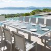 Table Extensible Allure En Verre Bleu Orage Silver 12 Places ... concernant Table De Jardin Aluminium Et Verre