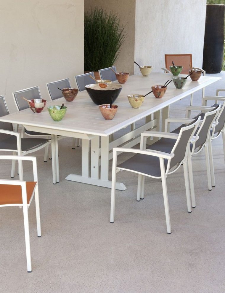 Table Extensible Blanc 100% Alu – Les Jardins Vente Privée … avec Vente Privée Salon De Jardin