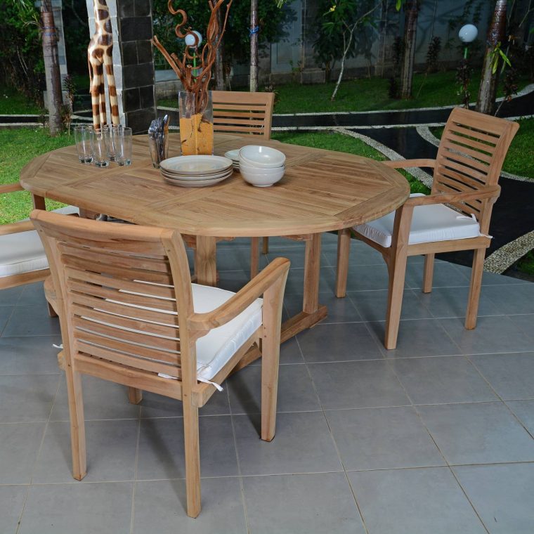 Table Extensible Ronde En Teck Ecograde© Roma 120/170 X120 Cm avec Table De Jardin Ronde En Bois