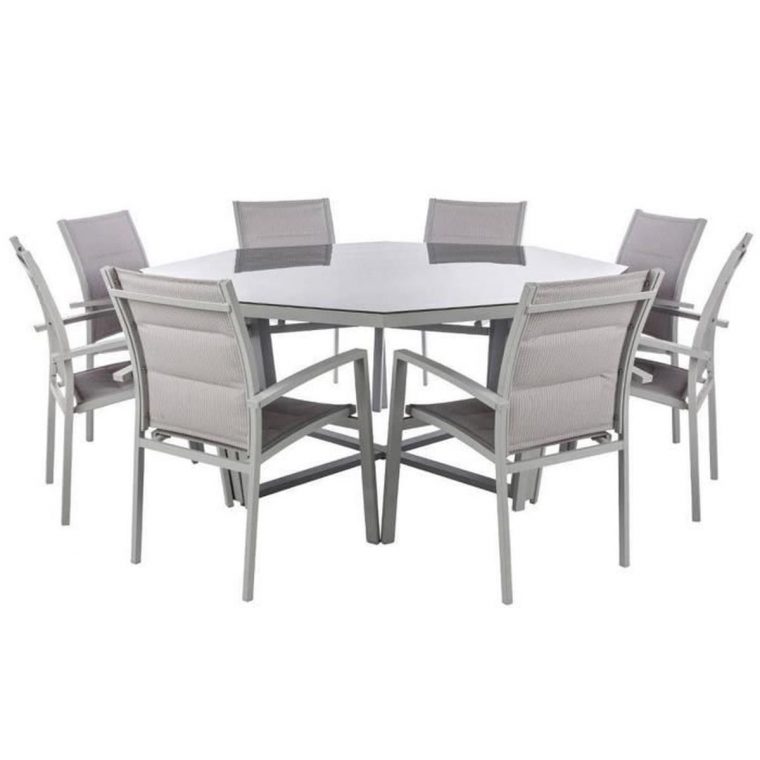 Table Octogonale En Aluminium Et Verre Trempé Coloris Galet … pour Table De Jardin C Discount