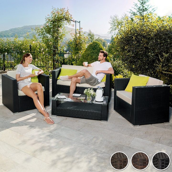 Tectake Luxury Rattan Aluminium Garden Furniture Sofa Set … intérieur Amazon Salon De Jardin En Resine Tressee