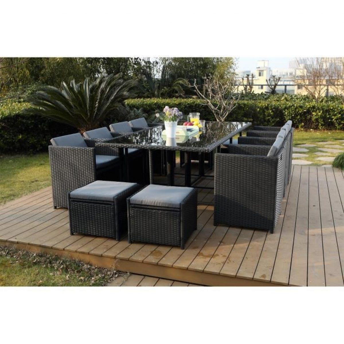 Vito Salon Jardin Noir Encastrable 6 Personnes dedans Salon De Jardin En Resine Pas Cher