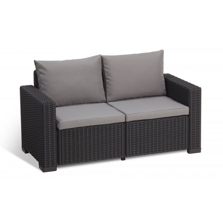 Allibert Allibert By Keter California 2 Seater Sofa Outdoor Garden  Furniture – Graphite With Grey Cushions serapportantà Allibert California