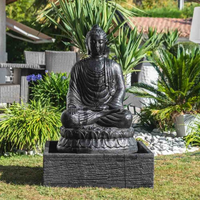 Fontaine De Jardin Bouddha Assis 1 M 20 Patiné Noir avec Bouddha Deco Jardin