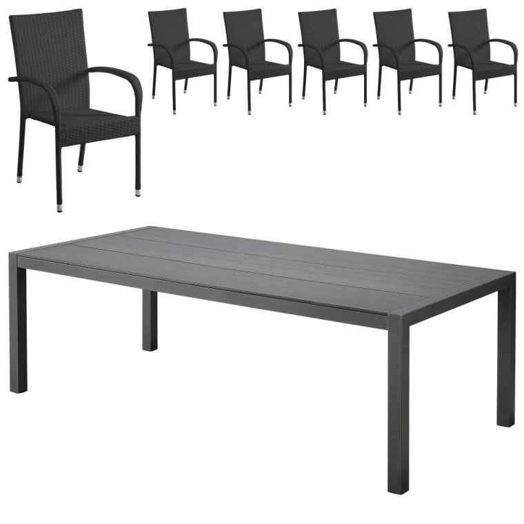 Salon De Jardin «Atlanta/palermo» (1 Table, 6 Chaises Empilables, Noir) concernant Table Jardin Noire