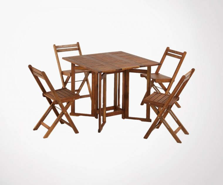Set 4 Chaises + 1 Table De Jardin Pliable Bois Acacia … concernant Table De Jardin En Bois Pliante