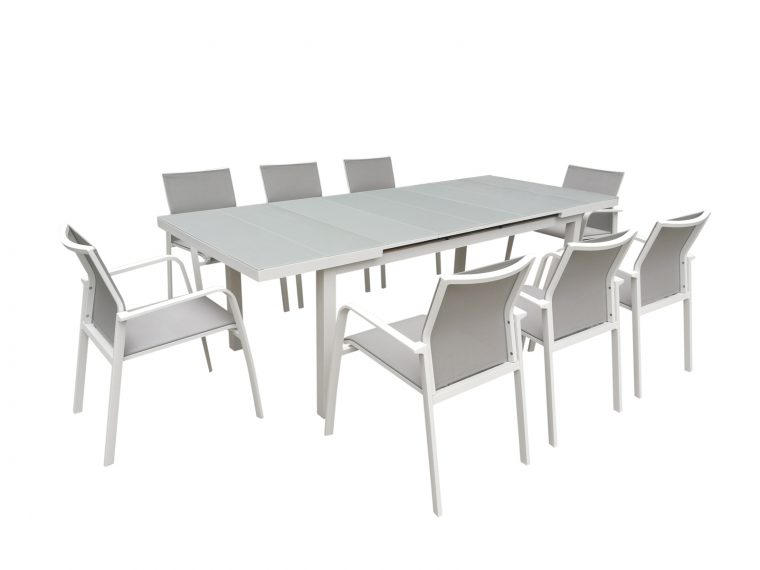 Table De Jardin Extensible Nice 180/240Cm En Aluminium Blanc Gris Et  Plateau Verre Blanc Gris tout Table De Jardin Grise