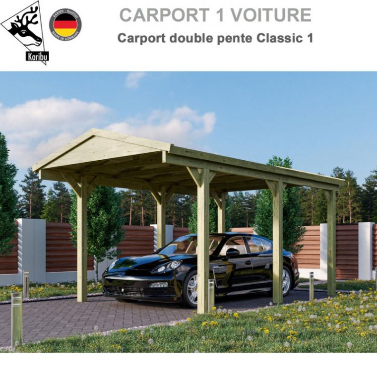 Carport Bois 1 Voiture Classic 1 – Toit Double Pente intérieur Carport Bois Camif