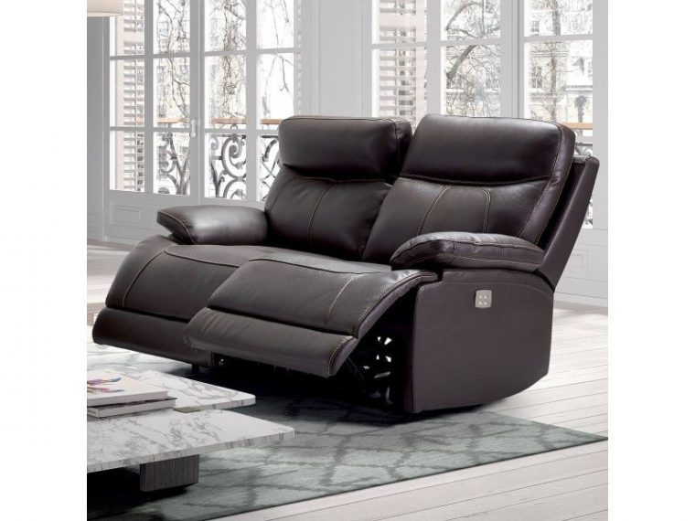 Cordoue – Canapé Relax Electrique 2 Places Cuir Marron … pour Canape Relax Electrique Ikea