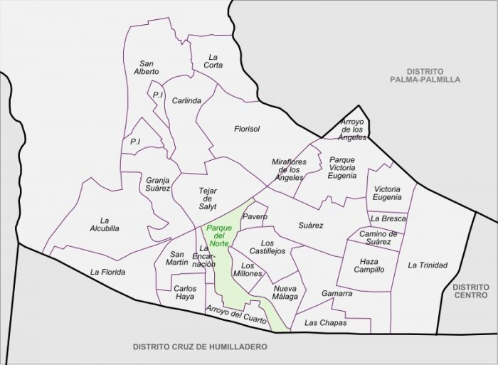 Districts And Barrios Of Malaga City - Malaga Property dedans Ciudad Jardin Malaga Mapa