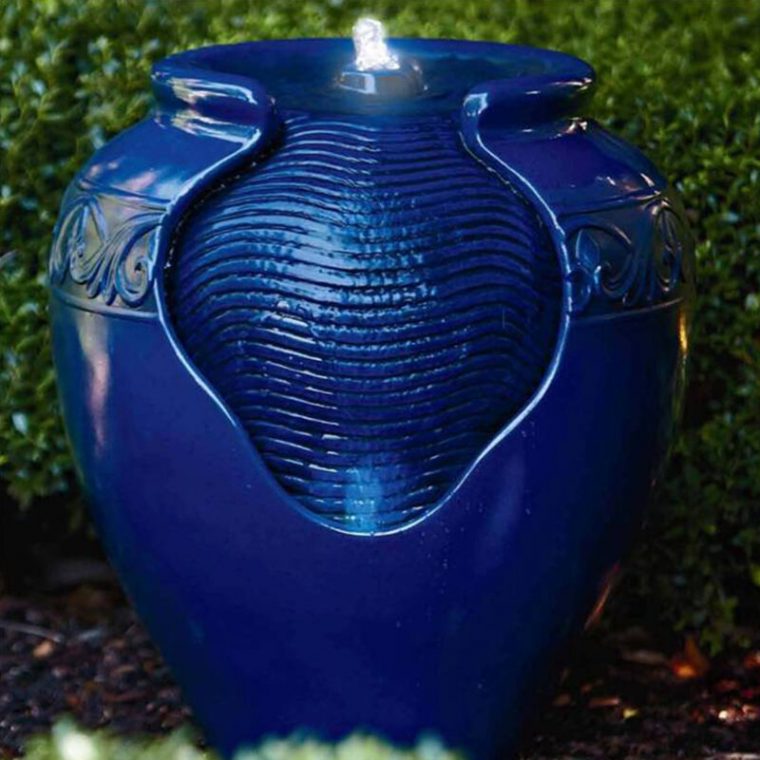 Fontaine Extérieur Jardin Chute D'Eau Cascade Pot Bleu Led … avec Amphore Jardin Exterieur