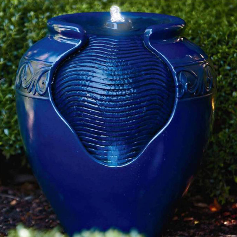 Fontaine Extérieur Jardin Chute D'Eau Cascade Pot Bleu Led ... avec Amphore Jardin Exterieur