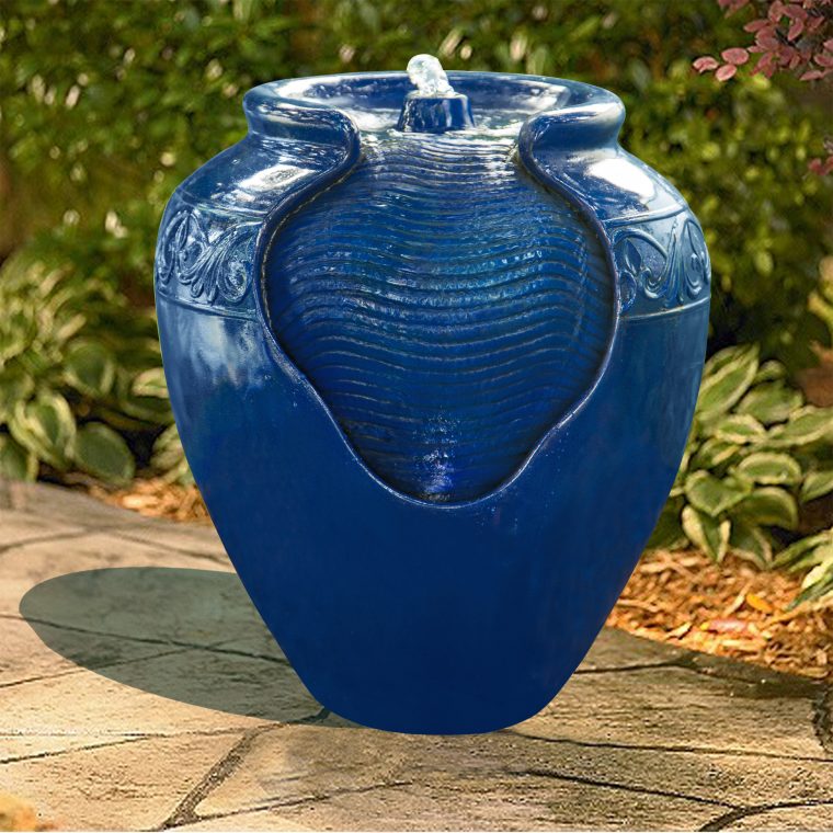 Fontaine Extérieur Jardin Chute D'Eau Cascade Pot Bleu Led … pour Amphore Jardin Exterieur