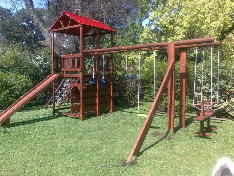 Juego De Madera Exterior Torre Tobogán Pasamano Hamacas … avec Juegos Infantiles En Madera Para Jardin