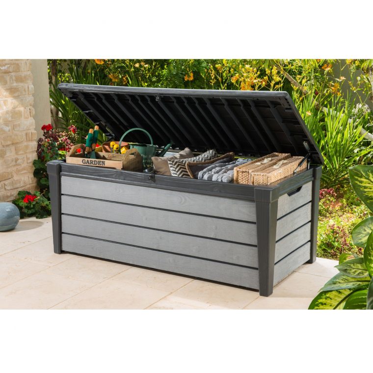Keter Garten-Box / Kissentruhe Holzoptik Brushwood 455 Liter destiné Coffre De Rangement Brushwood