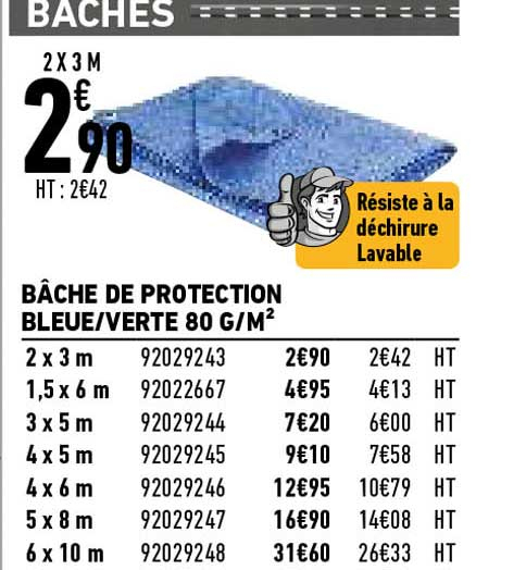 Offre Bâche De Protection Bleue-Verte 80 G-M2 Chez Brico Cash encequiconcerne Bache De Protection Brico Depot