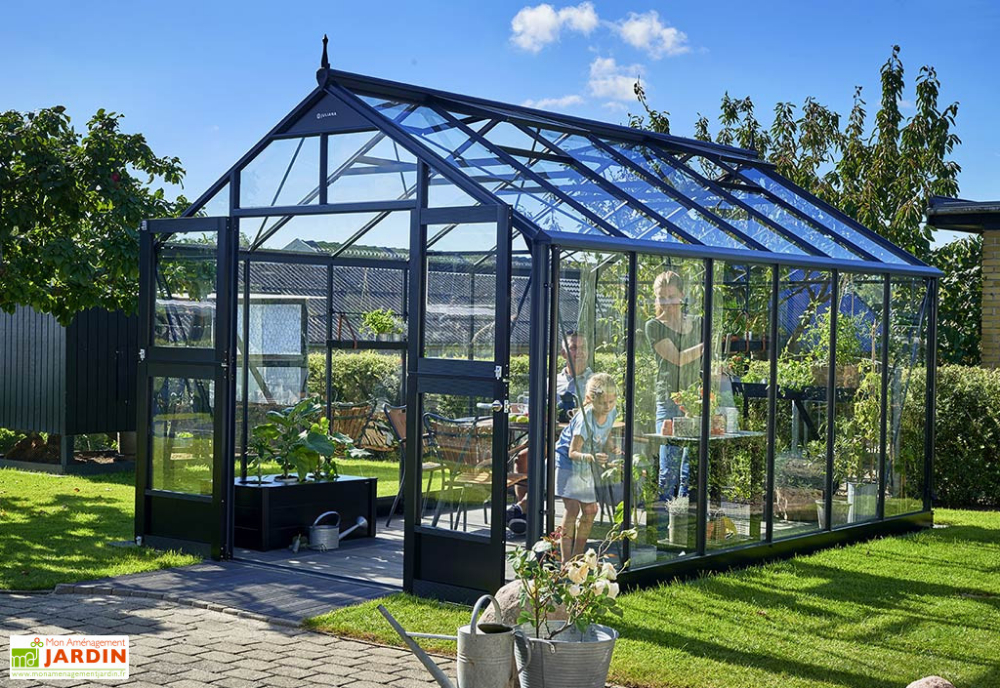 Serre De Jardin En Verre Trempé Alu Anthracite 13 M² ... avec Ancienne Serre De Jardin Occasion