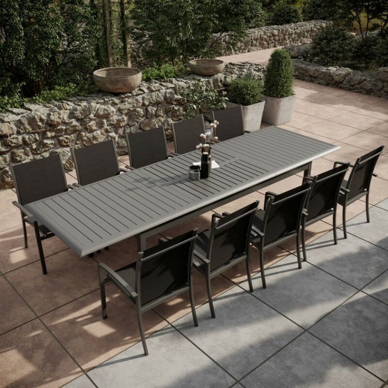 Table De Jardin Extensible Aluminium 220/320Cm + 10 … concernant Table De Jardin Extensible Hesperide