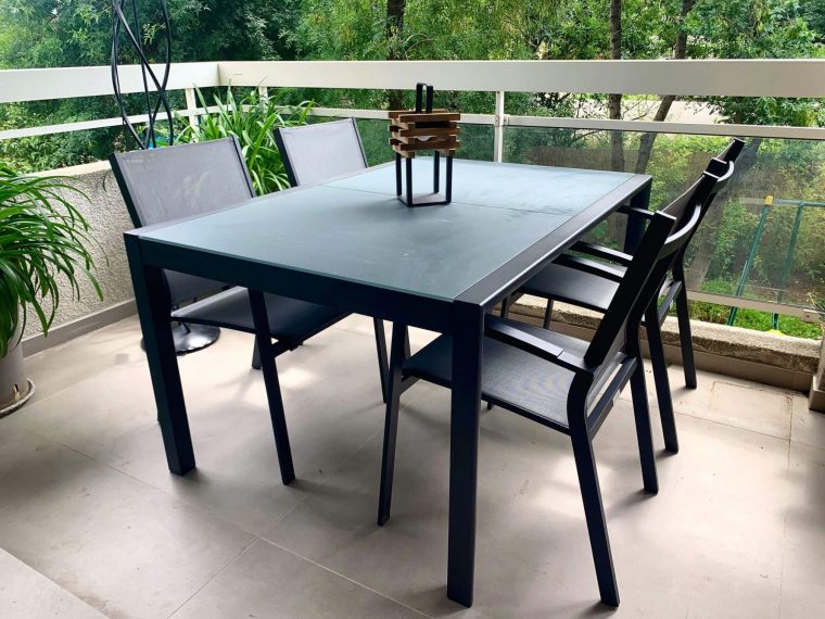 Table De Jardin Extensible En Aluminium Et Plateau Verre … avec Table Jardin Ceramique Extensible