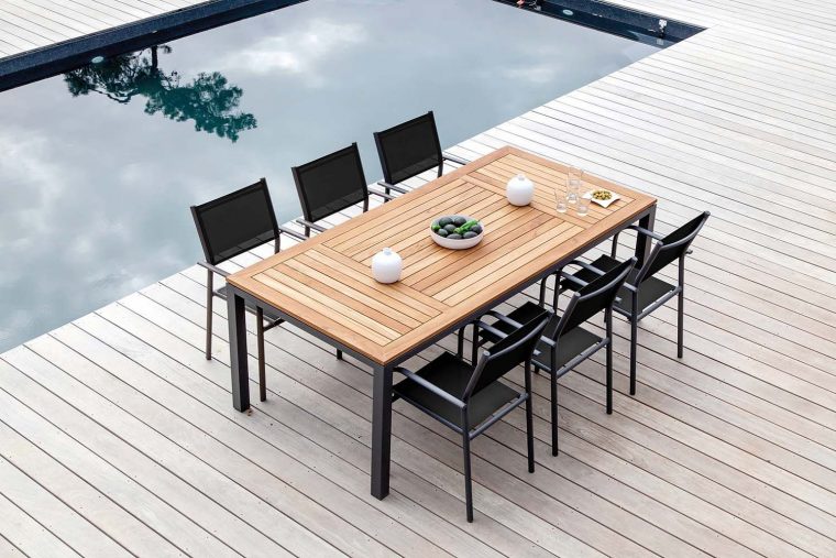 Table En Aluminium Et Teck Tempo 180 Cm – Table De Jardin … dedans Table De Jardin