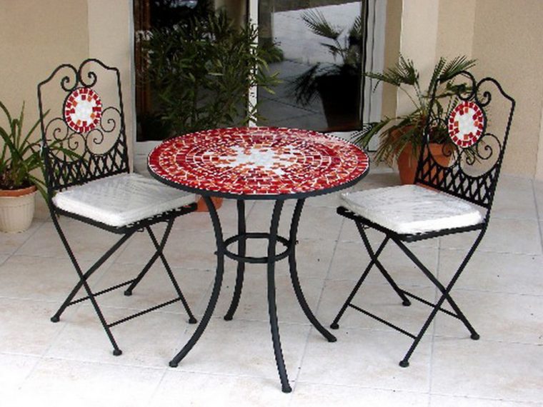 Table Guéridon De Jardin Fer Forgé Et Mosaïque Rouge Ø76Cm … tout Table Fer Forgé Mosaique Occasion