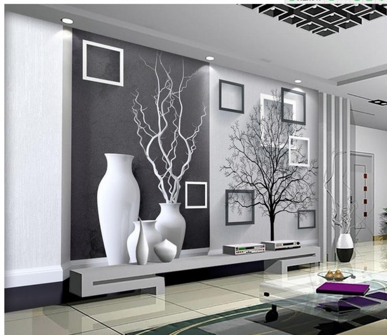 3D Papier Peint Pour Chambre Moderne Noir Et Blanc Art Vase Fond Murale … tout Decoration Maison Moderne Lès 3D