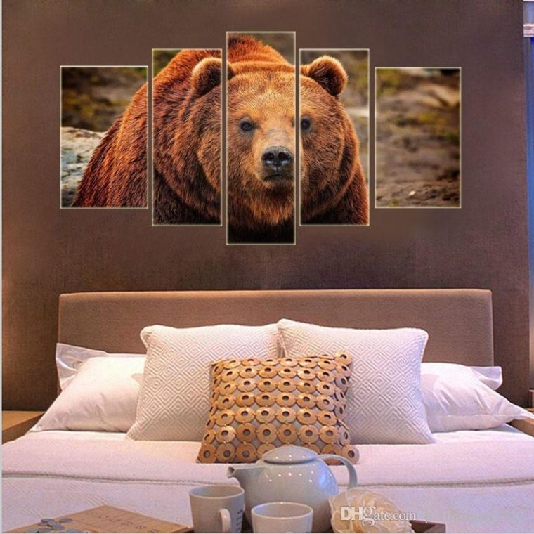 Acheter Brun 5 Pièce Mur Art Peinture Grizzly Bear Prints Sur Toile … serapportantà Décoration Murale Auprès De La Maison