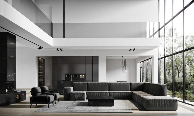 Décoration : Intérieurs De Maison De Luxe Dans Un Décor Noir Et Blanc … dedans Décoration Maison Moderne Vers Le Haut