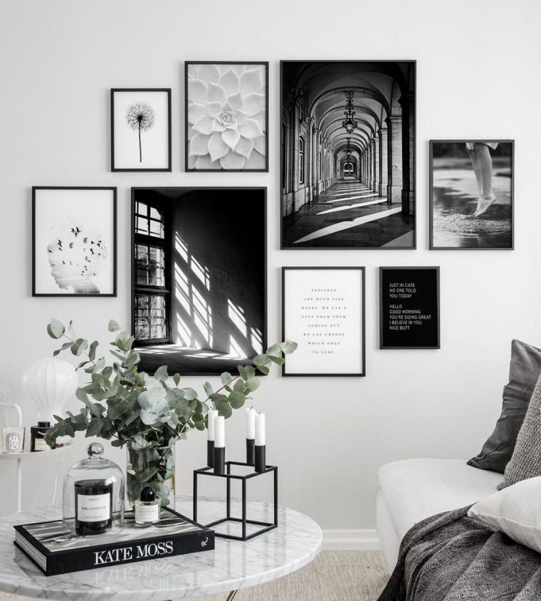 Mur Photo Posters Noir Et Blanc Avec Cadres Noirs – Inspiration … destiné Decoration Murale Or Et Noir