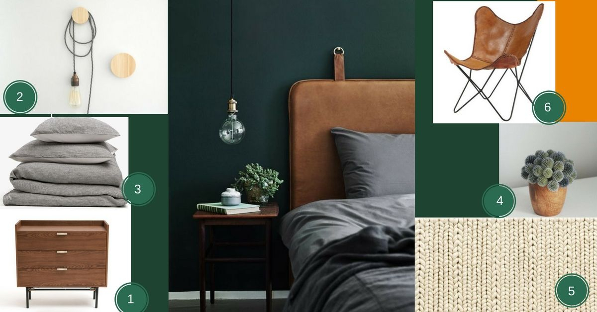 Planche D'Ambiance Chambre Vert Forêt Et Cuir | Home, Inspiration destiné Decoration Chambre Environ Bleu