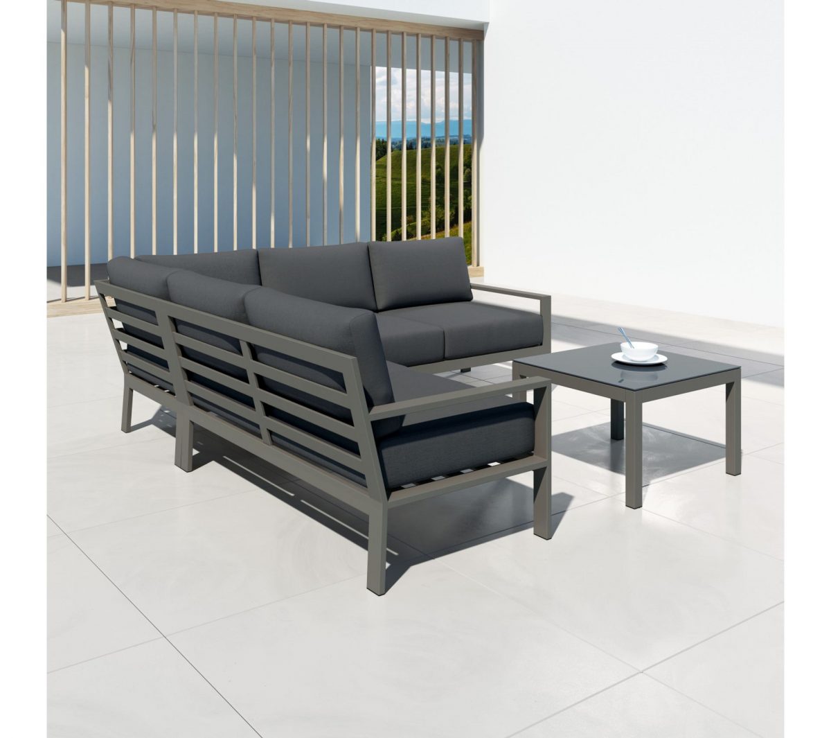 Salon De Jardin En Aluminium D'Angle Design Aluminium - Gris - Mio ... avec Salon De Jardin Aluminium Touchant Le Sol