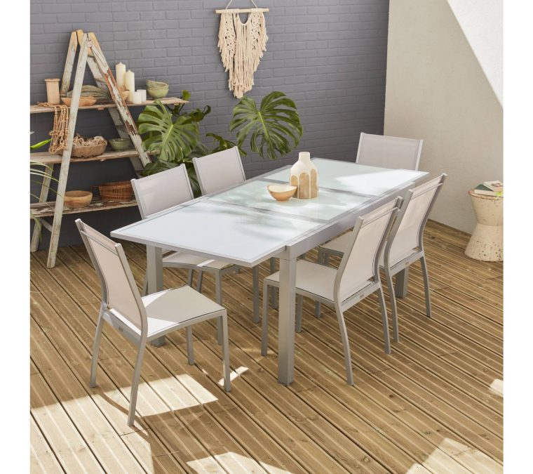 Salon De Jardin Table Extensible – Orlando Gris Clair – Table En … pour Salon De Jardin Aluminium Suite À Des Travaux