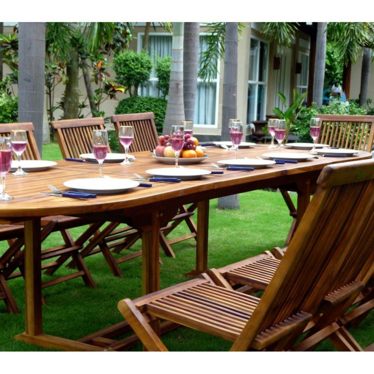 Salon En Teck : Meuble De Jardin – Table 3 Mètres 12 Chaises Pliantes … avec Salon De Jardin Sans Entretien