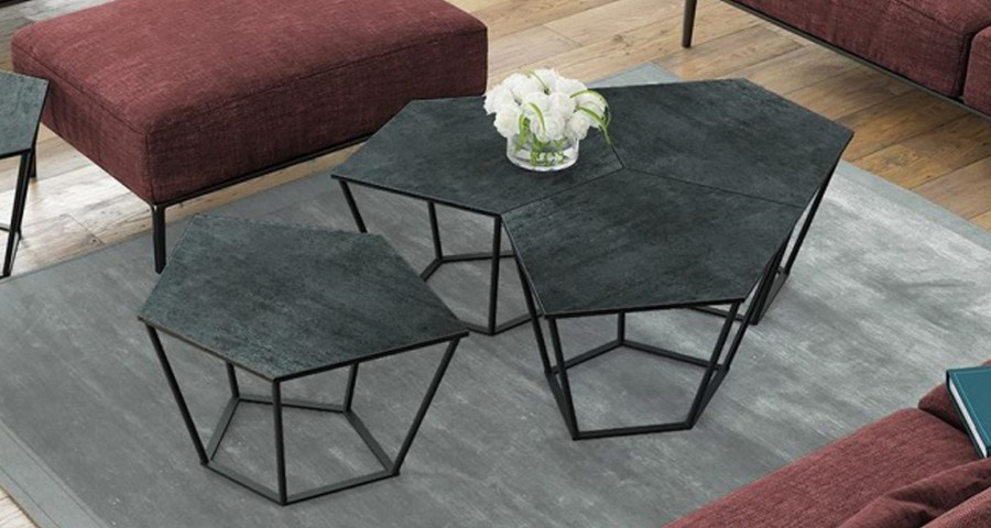 Table Basse Hexagonale En Céramique Titane Design Contemporain Fabiola encequiconcerne Salon De Jardin Aluminium Suivant Dimension