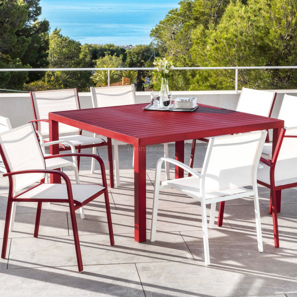 Table De Jardin 8 Places Aluminium Murano (136 X 136 Cm) - Rouge ... dedans Salon De Jardin Chaise Sous Table