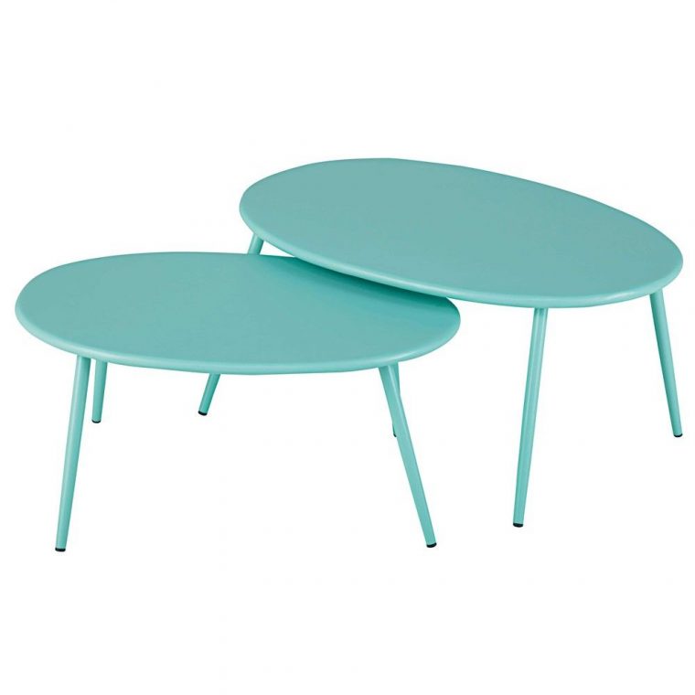 Tables Gigognes De Jardin En Métal Turquoise Lumpatable D'Appoint De … destiné Salon De Jardin Ikea Ès 2