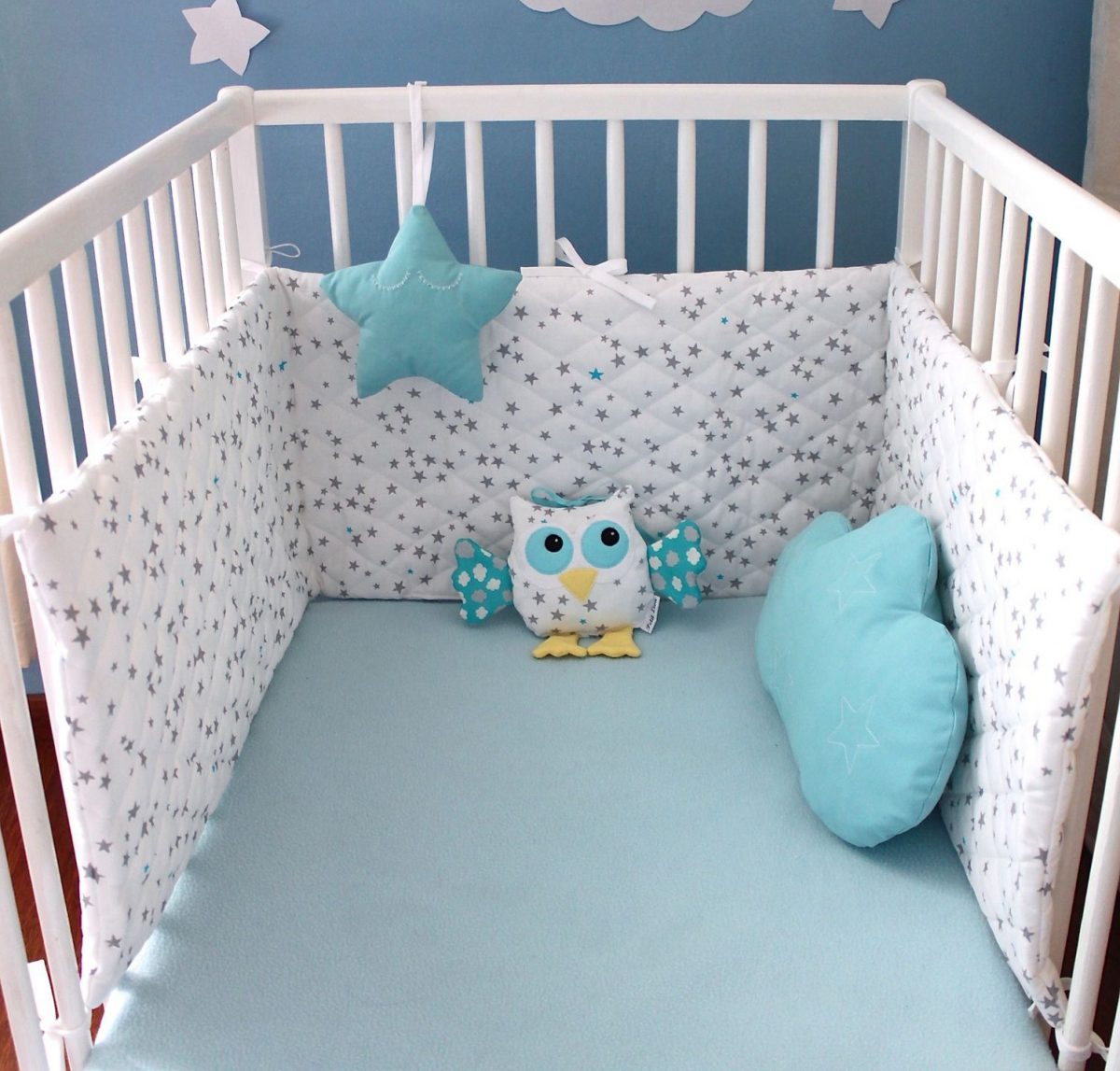 Tour De Lit Bébé Gris Bleu - Bébé, Doudou Univers pour Decoration Chambre Jusque Quel Age