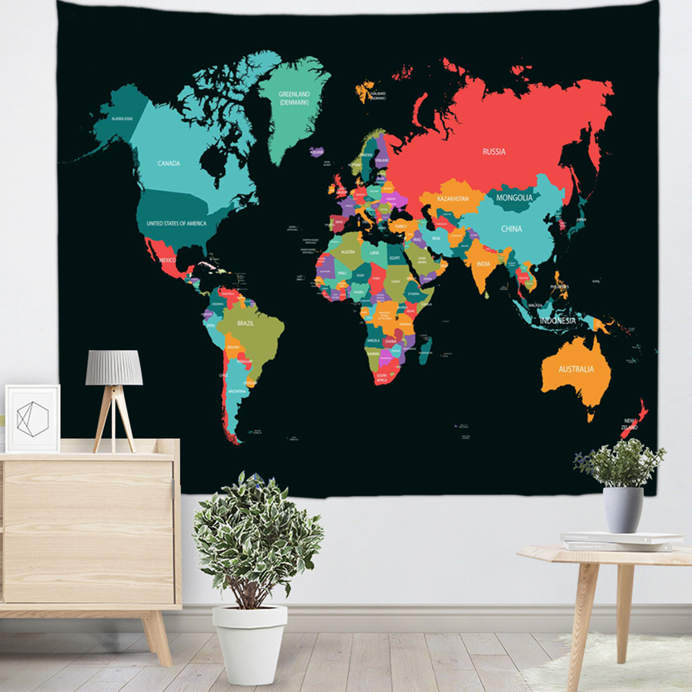 Tapisserie En Polyester Imprimé De Carte Du Monde Colorée | Gearbest France dedans Coussin Salon De Jardin Conformément À La Cuisine