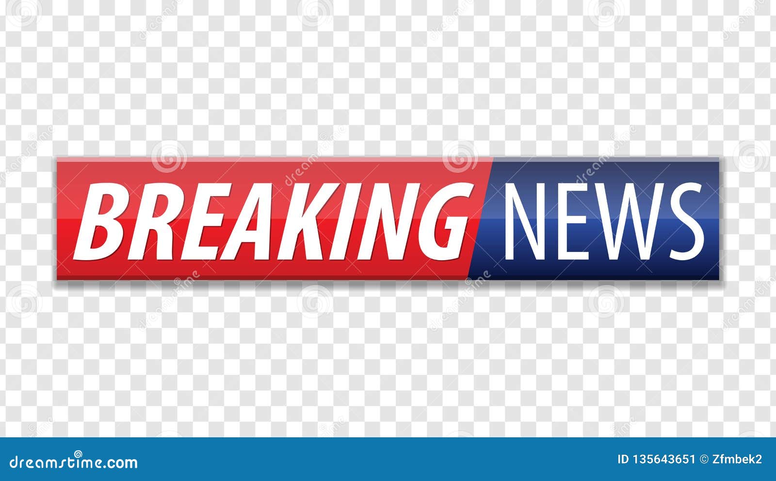 Breaking News. Red Blue Banner with White Text Isolated on Transparent